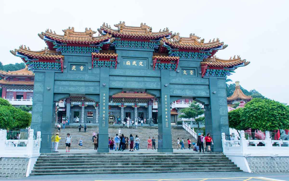 Wenwu Temple traditional Chinese architecture overlooking Sun Moon Lake waters