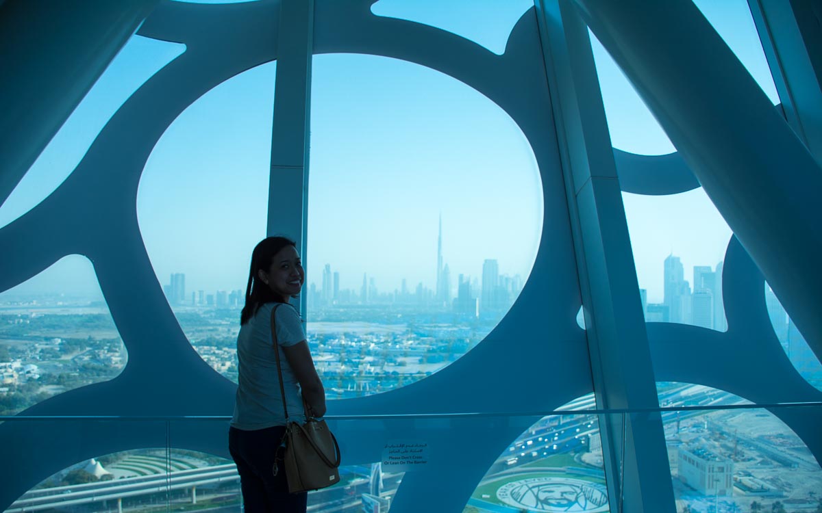 ubai skyline view from Dubai Frame showing Burj Khalifa and modern buildings