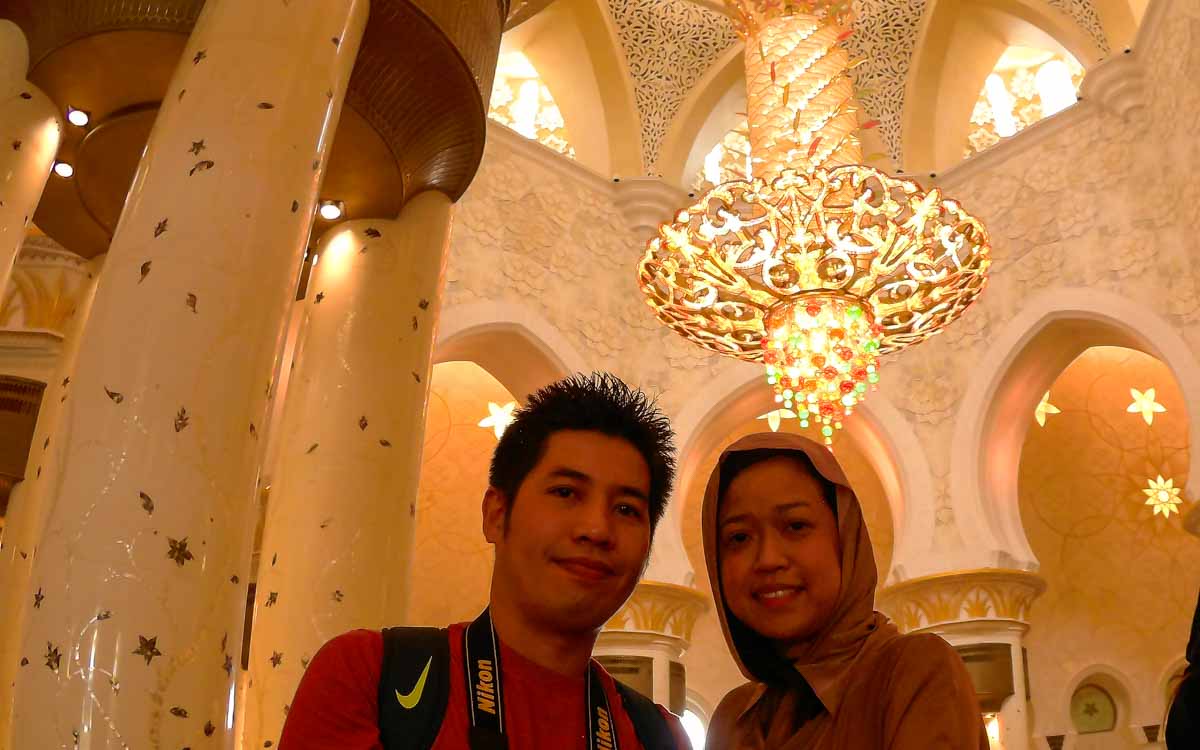 Massive crystal chandelier with Swarovski crystals in Sheikh Zayed Mosque main prayer hall