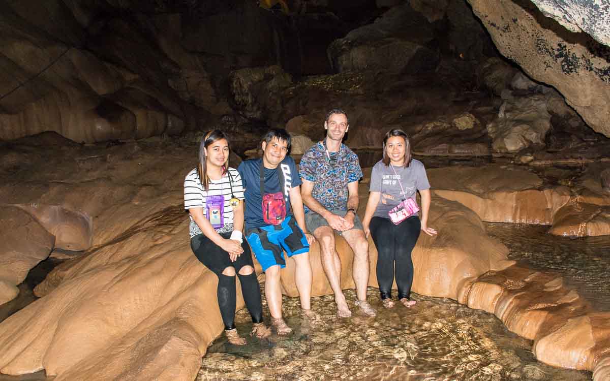 Alex, Nathaniel, Jasper, and Hanah in Sumaguing Cave