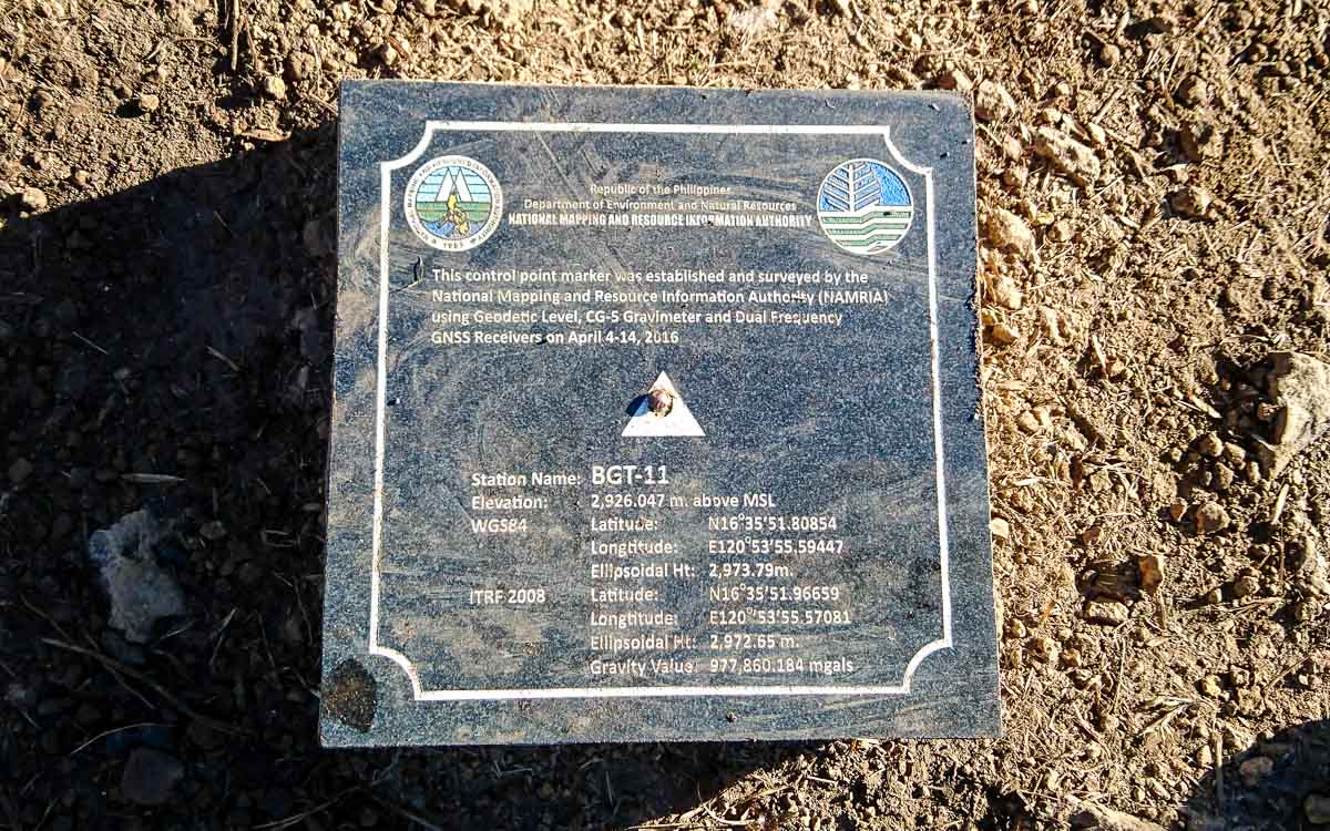 Control point marker at the summit of mount pulag