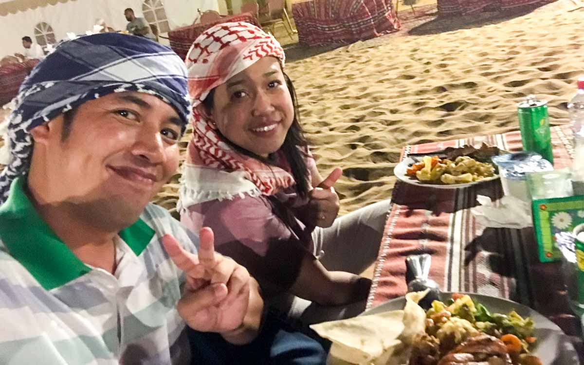 Nathaniel and Joanna enjoying dinner at desert safari camp