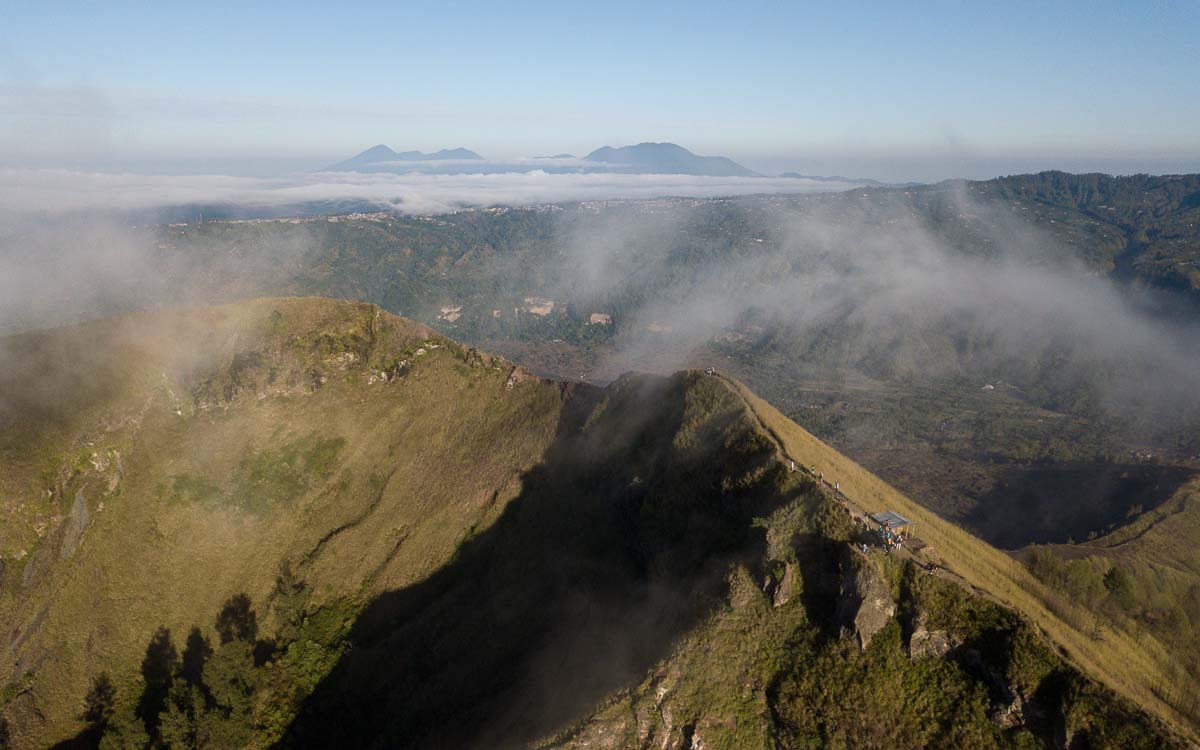 Aerial view of Mount Batur volcano in Kintamani district Bali Indonesia
