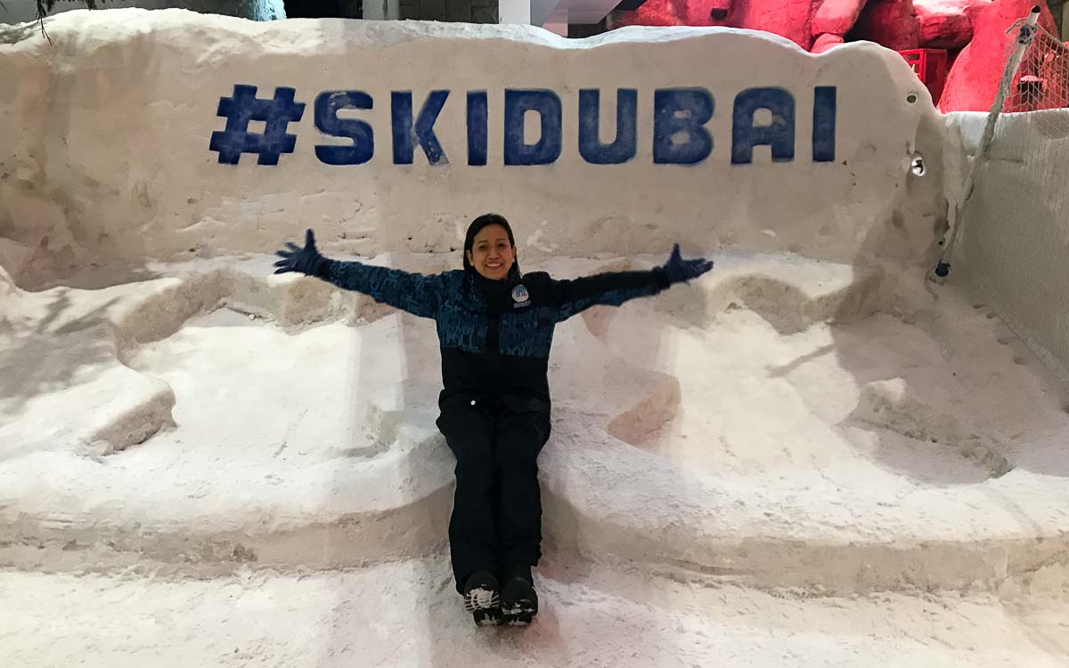 Visitor at Ski Dubai indoor snow park