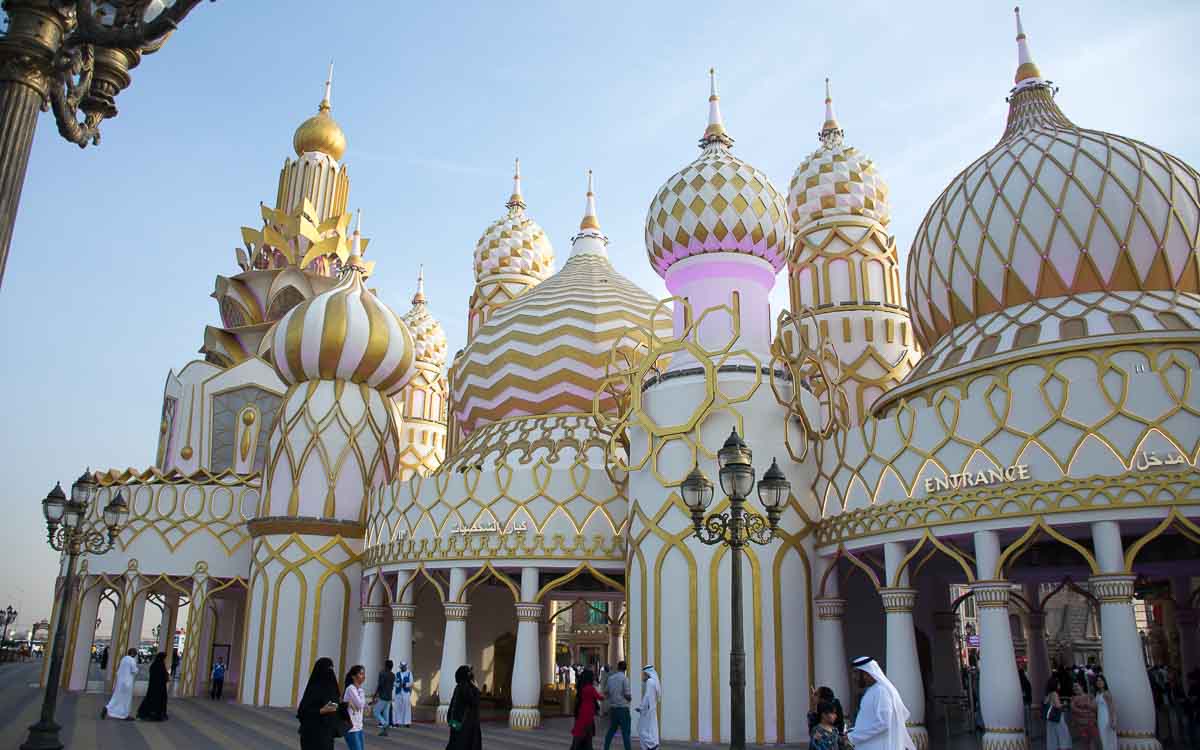 Tourists at the entrance of Global Village