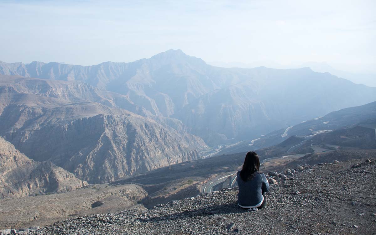 Joanna sitting at Jebel Jais mountain