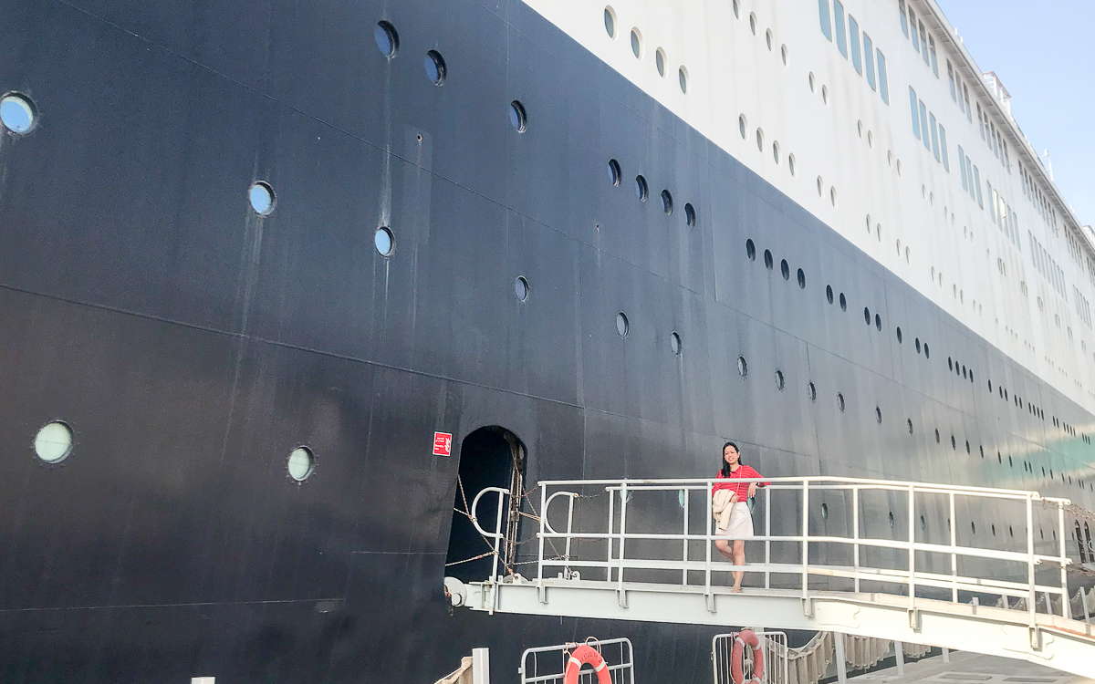 A woman boarding the cruise ship