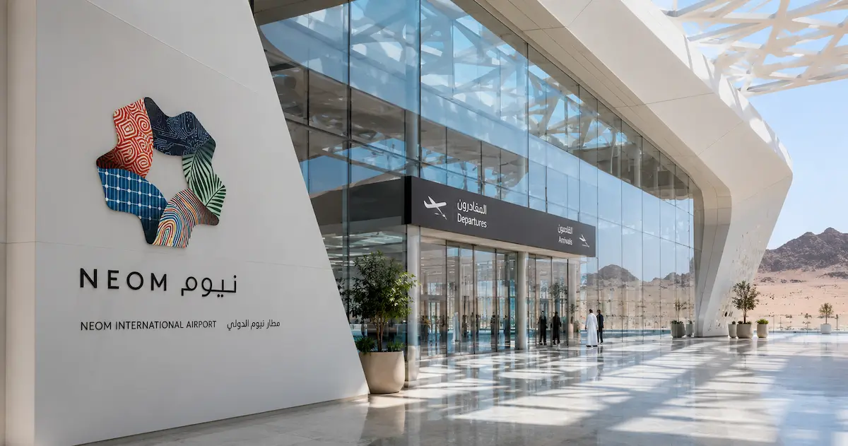 NEOM Bay Airport terminal entrance in Saudi Arabia