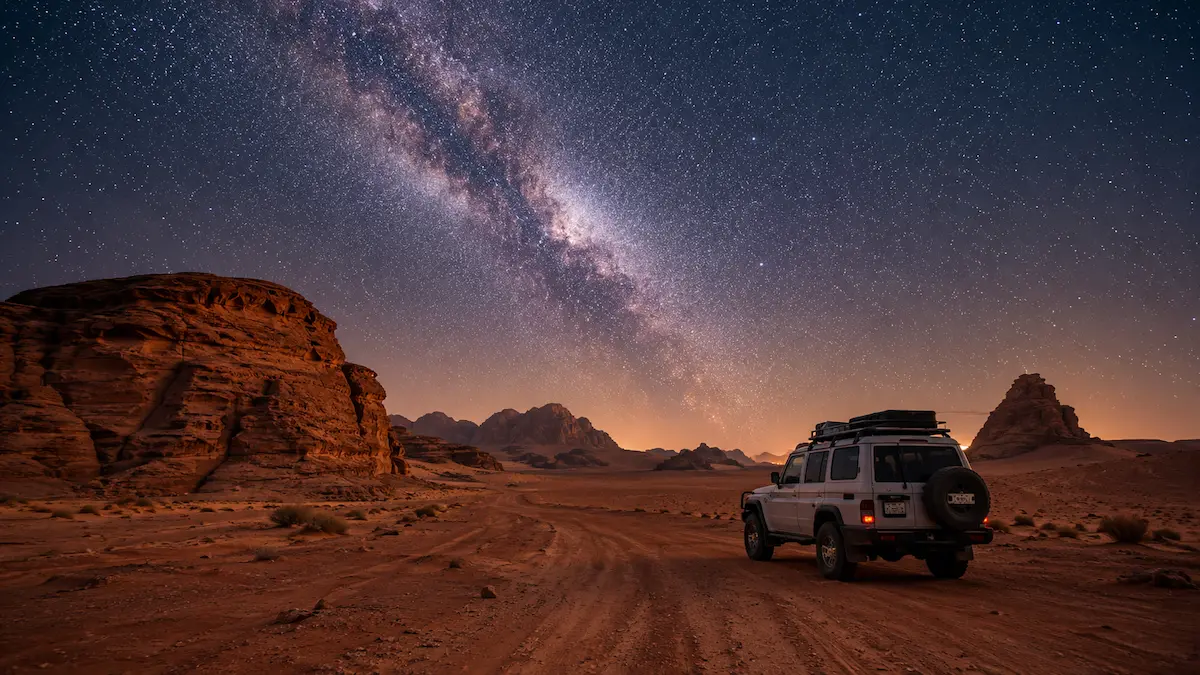 Desert night sky with Milky Way stars over the Tabuk region near NEOM Saudi Arabia