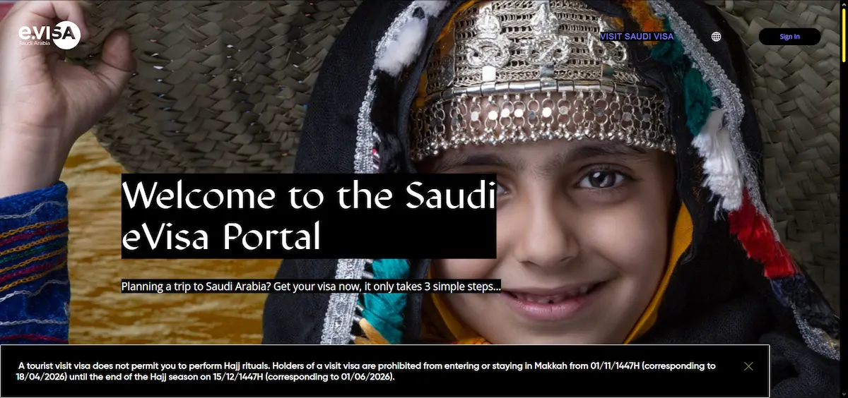 Saudi eVisa portal homepage screenshot
